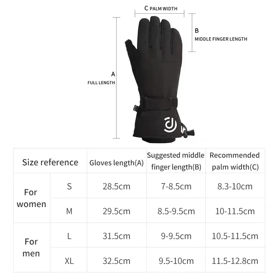 Ski Gloves Men Women Winter White Black Warm Cotton filling Ski Snowboard Cycling Outdoor Sports Touch Screen Waterproof Gloves