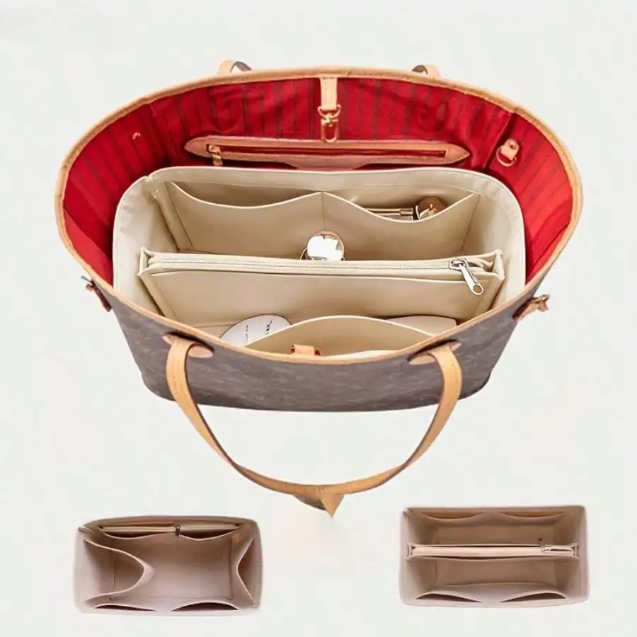 Handbags - Felt Inset Bag Organizer, Multi-pocket Cosmetic