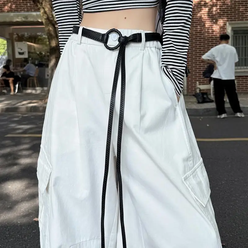 

Женские брюки с высокой талией и широкими штанинами в американском стиле, осенние, новые, свободного кроя, быстросохнущие, спортивные, для работы, модель Knife