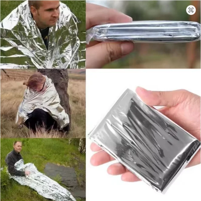 Compact Mylar Thermal Retention Survival Blanket Waterproof Wind Resistant Emergency Foil Sheet Pre-packed for Bug Out Bag House