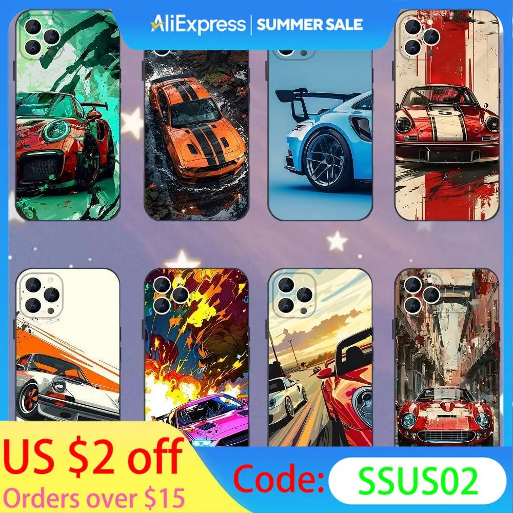 

Cool Racing Car Phone Case For iPhone 16,15,14,13,12,11,Mini,Pro,SE,MAX White Matte Shockproof Cover