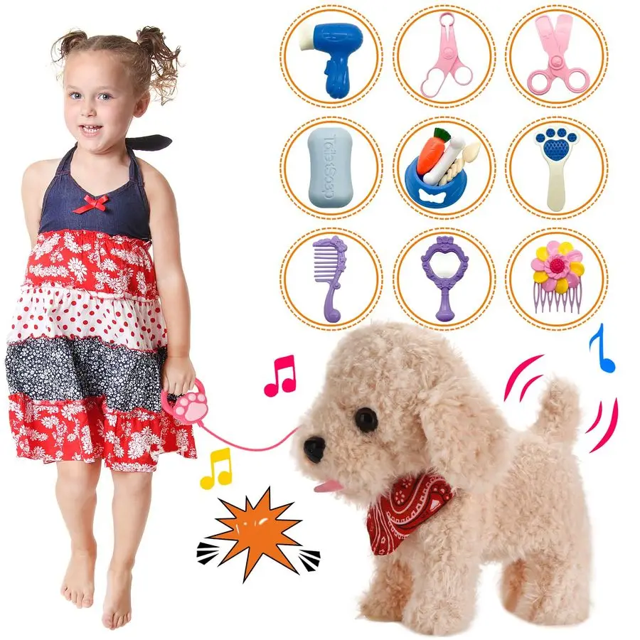 Perro de juguete de peluche para caminar, perro robot electrónico con Control remoto, cola vibratoria realista, juego de aseo rico, juguete de regalo para niñas a