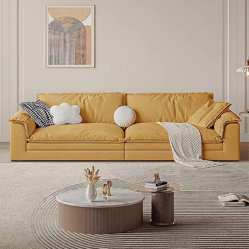 Nordic first-layer cowhide sofa simple living room latex grain cream small apartment double three-person wabi sandy wind fabric