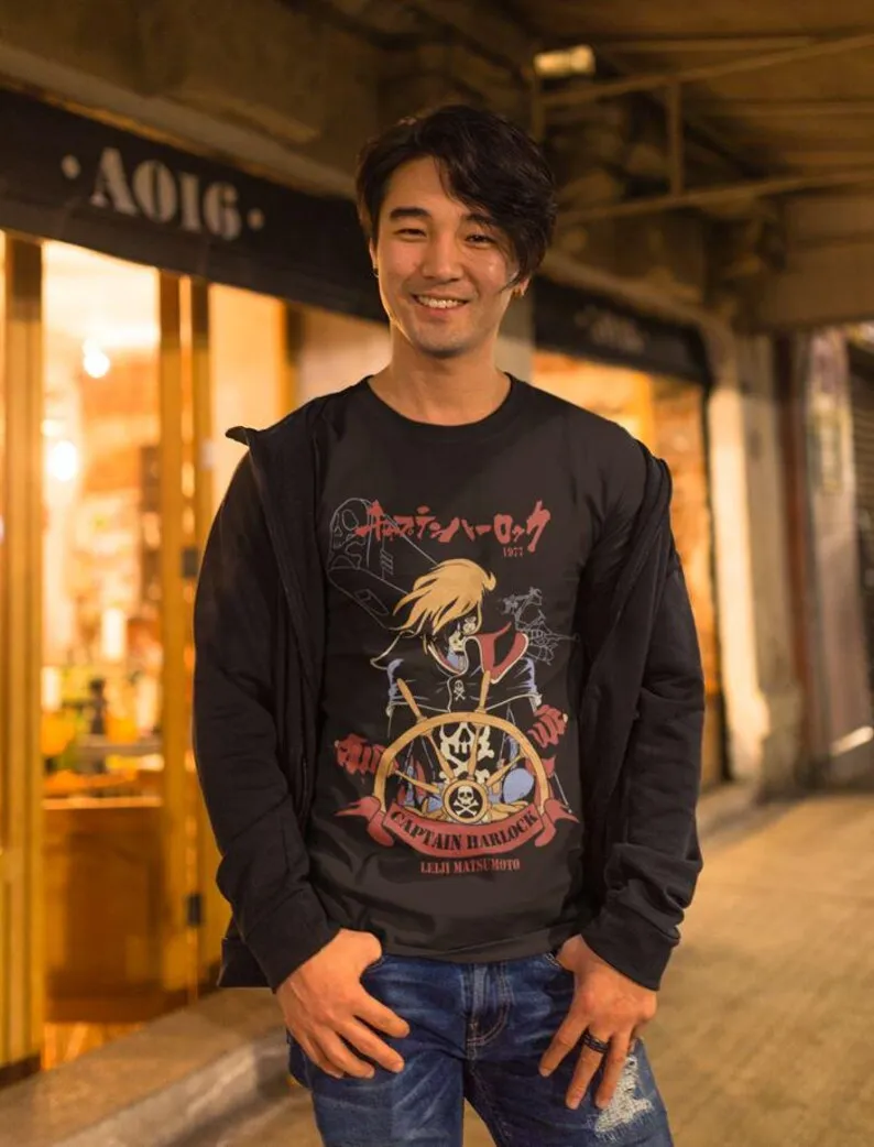 Captain Harlock, Anime Space Pirate, เสื้อยืดอนิเมะการ์ตูนญี่ปุ่น, Space Pirate Captain Harlock Skull โดย Leiji Matsumoto