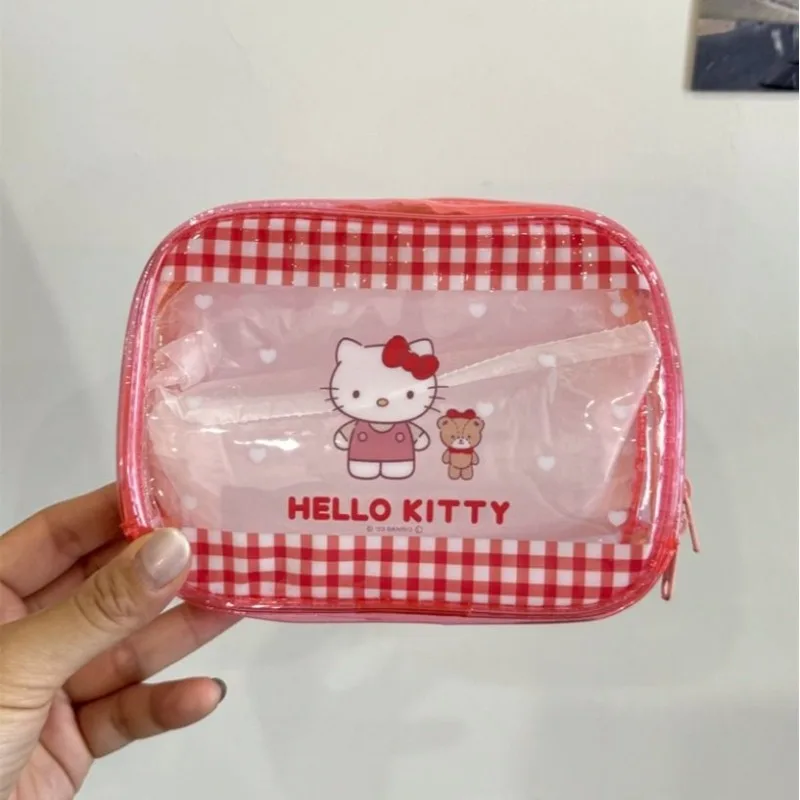 

Kawaii Hello Kitty Makeup Bag Cute Anime Girl Supplies Large Capacity Handheld Cosmetics Transparent PVC Storage Bag Wholesale