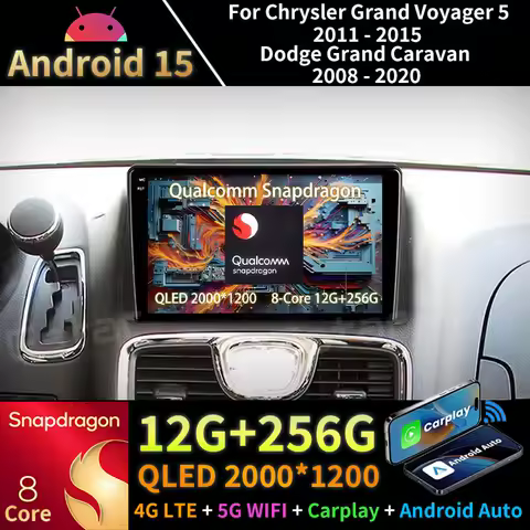 Car Radio Android 15 For Chrysler Grand Voyager 5 2011 - 2015 Dodge Grand Caravan 2008 - 2020 Multimedia Player Navi GPS Carplay