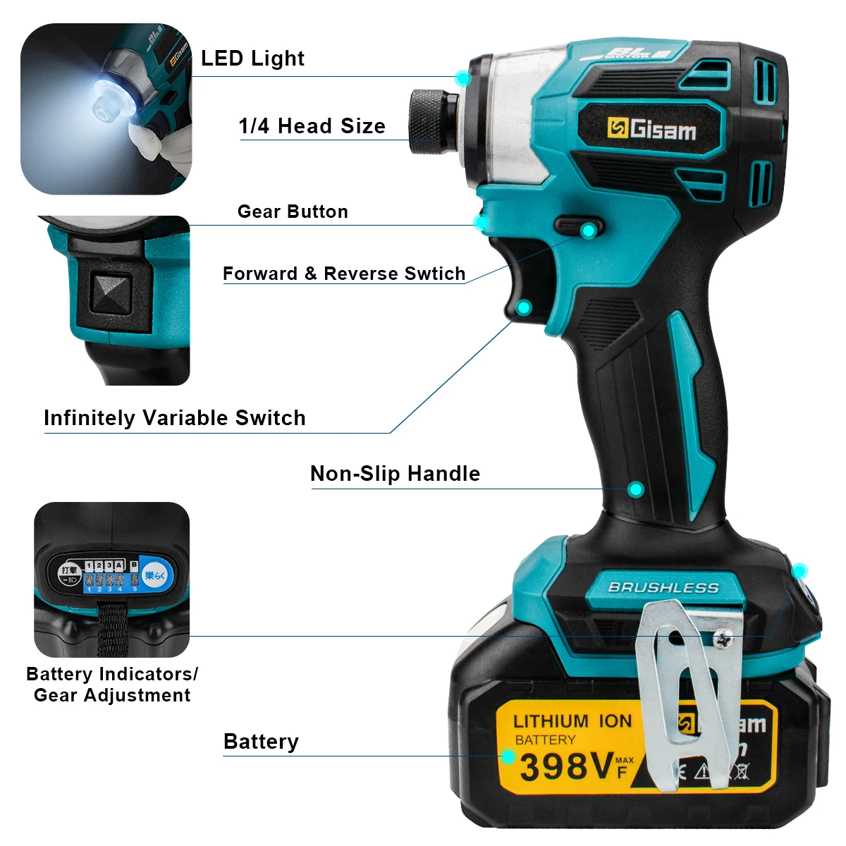 688N.m 8 Gears 1/4-Inch Brushless Electric Screwdriver Cordless Electric Drill Impact Screw Driver Kit for Makita 18V Battery