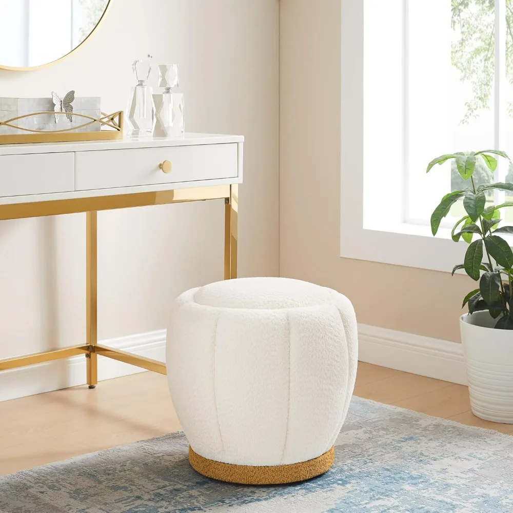 

Swivel Upholstered Ottoman, Living Room Modern Small Footstool, Entryway Shoe-Changing Round Foot Stool, Without Installation,Wh