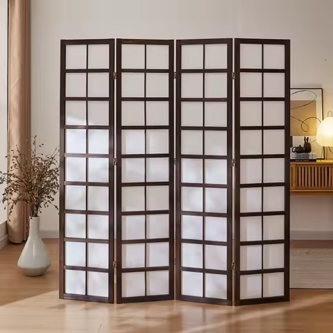 Japanese wooden folding screen living room bedroom partition screen four folding tea room office background camphor grid