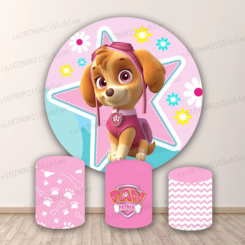 

Paw Patrol Birthday Party Photo Backdrop Skye Baby Shower Photo Background Round&Cylinders Plinth Covers