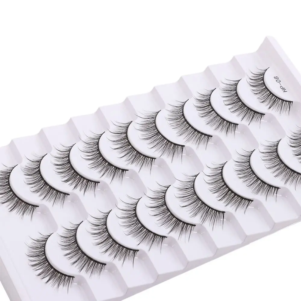 10 Paar Damen-Schönheitswimpern, natürliche lange falsche Wimpern, schwarzer Stiel, weiche Kreuz-Manga-Wimpern, flauschige gefälschte Wimpern, Wimpernverlängerung