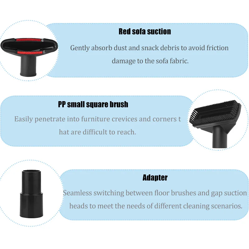 Suitable for replacing the brush head of a 6-in-1 vacuum cleaner with a diameter of 32mm/35mm Accessories Brush Crevice Tool
