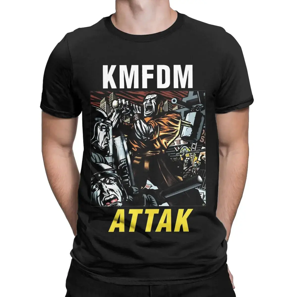 

Men T-Shirts KMFDM Fun Pure Cotton Tee Shirt Short Sleeve T Shirt O Neck Tops 6X
