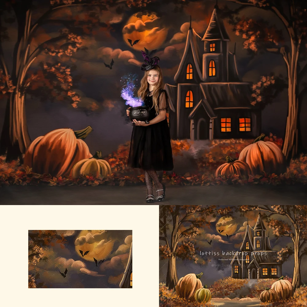 

Halloween Castle Backdrops Kids Adult Photography Props Child Baby Photocall Evil Pumpkin Lantern Background