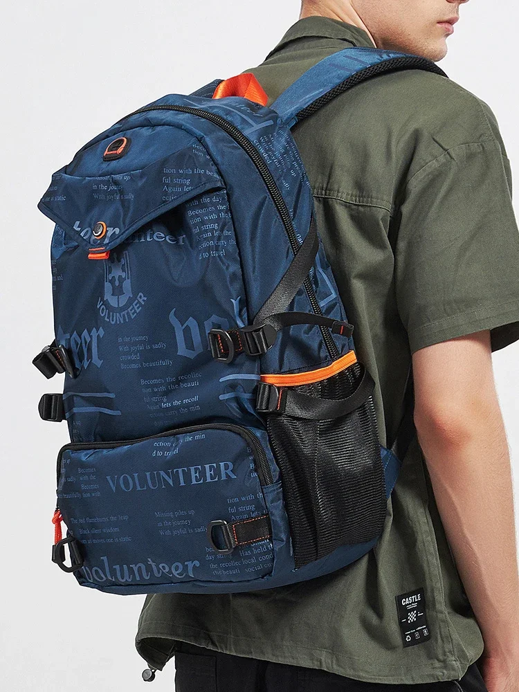 Volunteer Backpacks for Men 2023 Letter Printed Fashion Commuter Light Weight Versatile Oxford Cloth Shoulders Bag 1518-03A