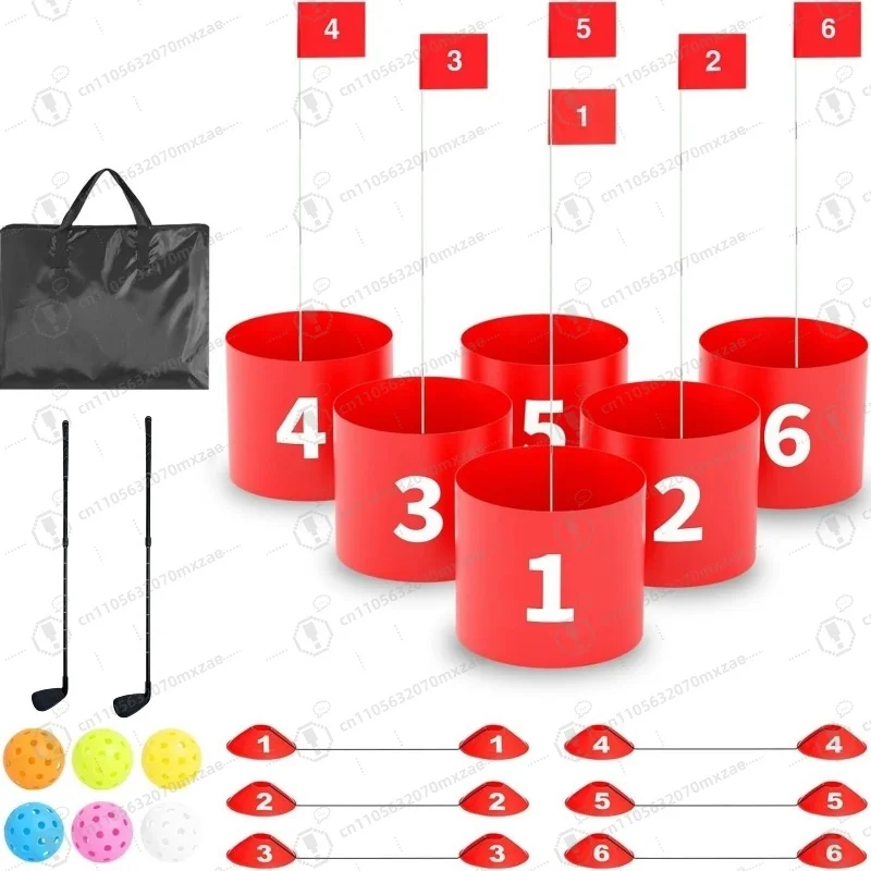 6 Buckets Mini Golf Game With 2 Golf Clubs Flags Portable Backyard Outdoor Golf Training Game For Family Leisure