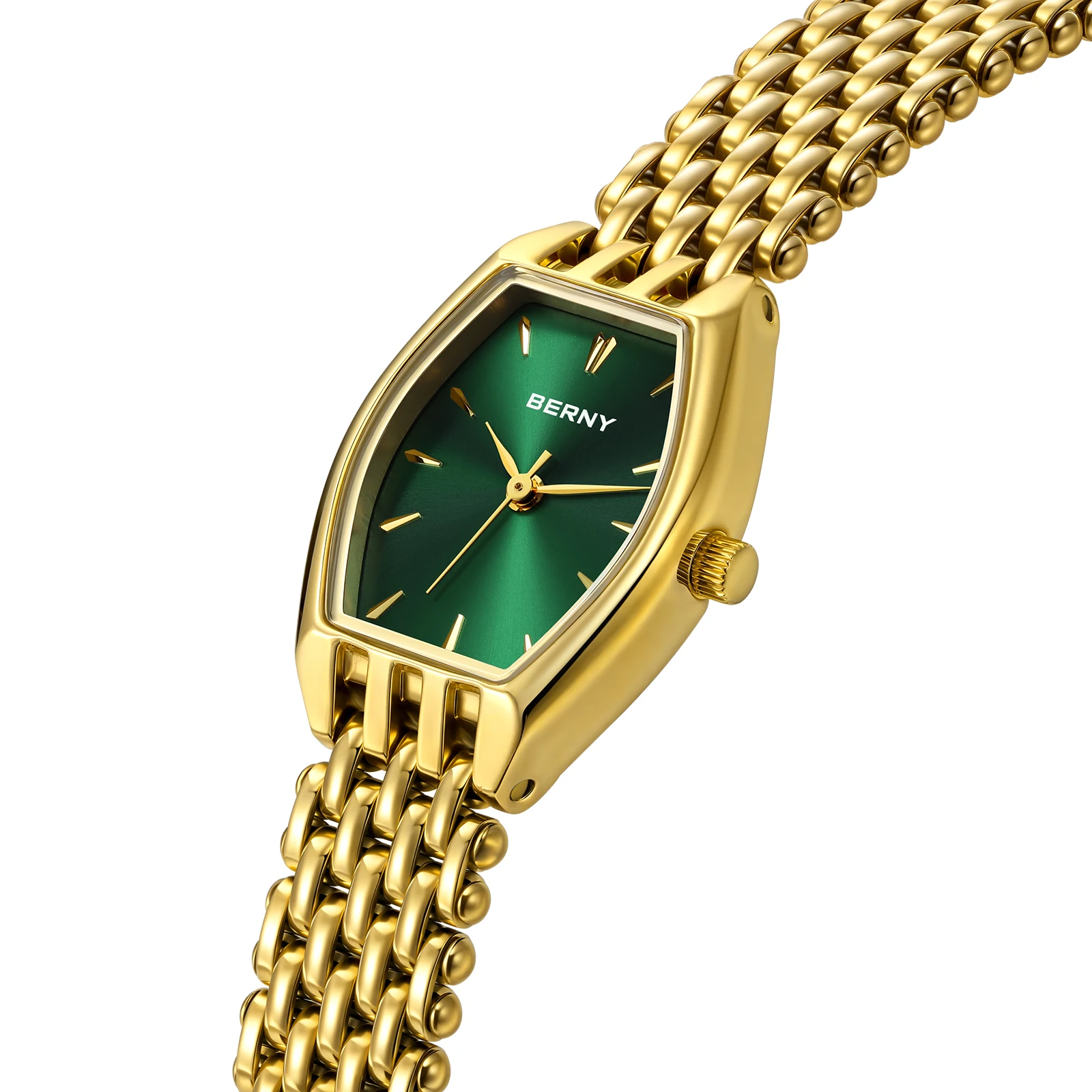 BERNY Gold Women's Watches Ultra-thin Luxury Elegant Ladies Quartz Watch Golden Stainless Steel Fashion Dress Wristwatch