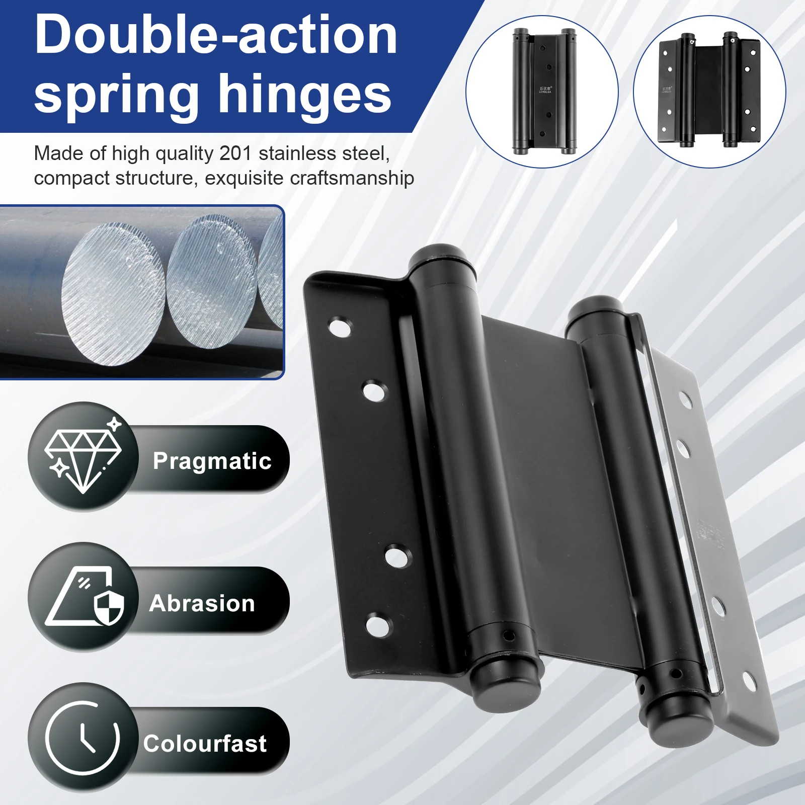 2PCS 6 Inch Stainless Steel Swinging Door Hinge Black Self Closing Door Hinge Café Salon Door Hinge with Adjustment Rod Screw