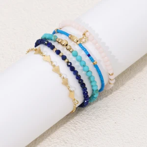 Bir dizi elastik el yapımı bilezik, elastik, kızlar için, bohem takılar, altın renkli, cam boncuklar, tatil evleri 8 en çok satan, bilezik, çocuk seti no. 2