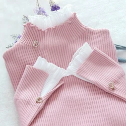 2224 Herfst Winter Mock Hals Vrouwen Trui Vintage Basis Effen Gebreide Tops Casual Slanke Pullover Koreaanse Truien Eenvoudige Truien