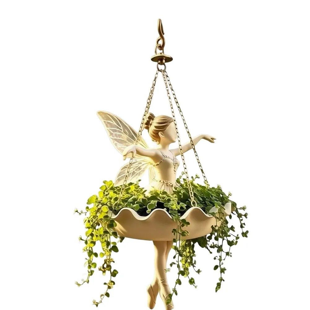 Resin Hanging Plant Basket Featuring Ballerina Design for Indoor Outdoor Display with Natural Cascading Effect