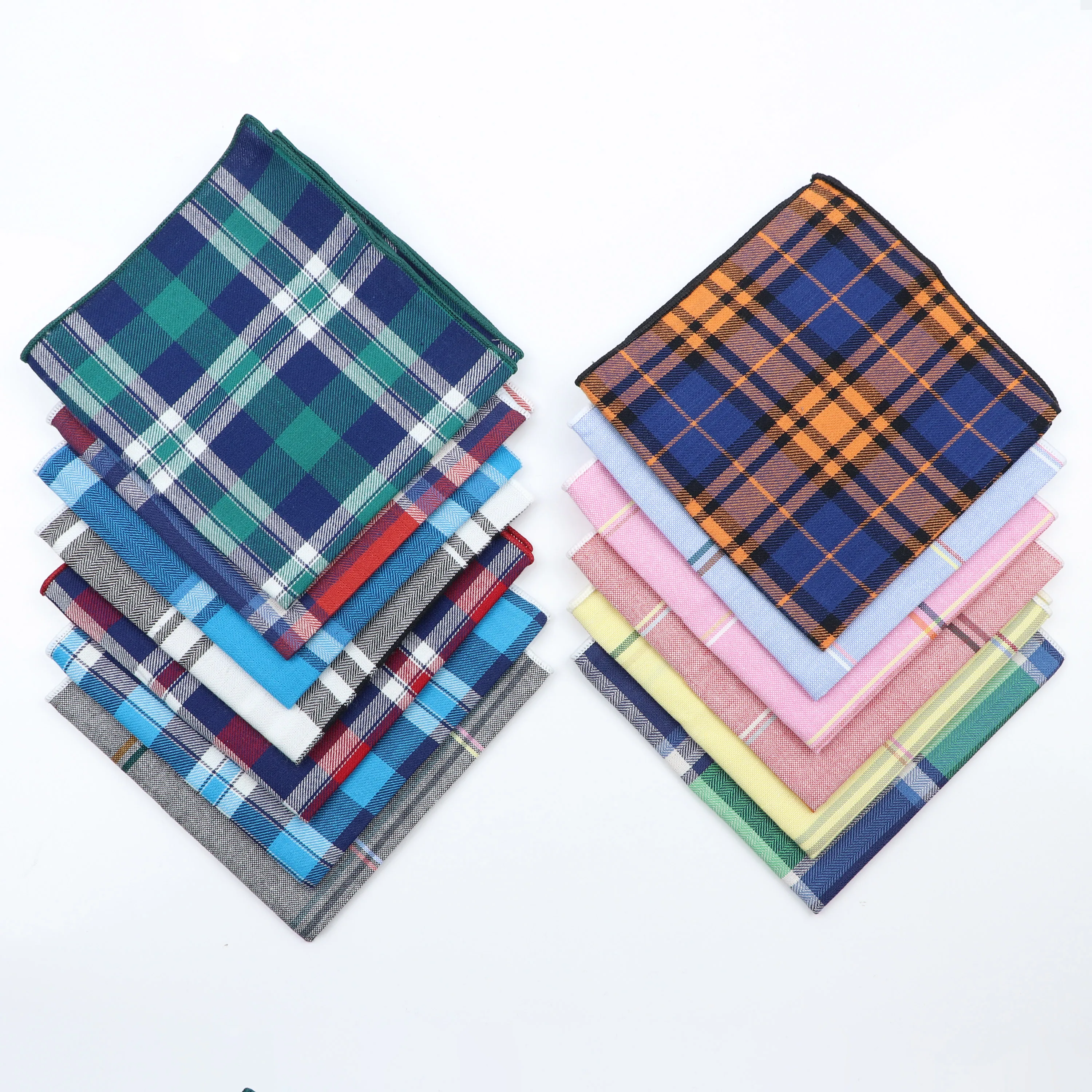 High Quality Hankerchief Scarves Brown Plaid Striped Business Suit Hankies Cotton Casual Men's Pocket Square Handkerchiefs
