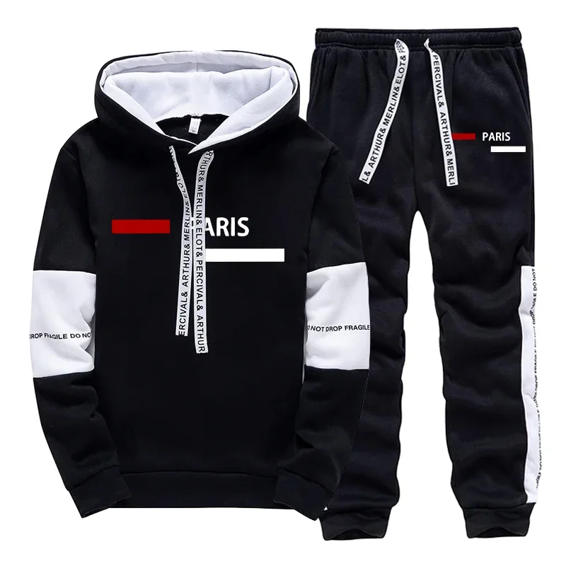 

Hot Sales Mens Tracksuit Paris Letter Print Casual Hoodie Sweatshirts Sweatpants Street Sports Jogging Mens Clothing Tops Pants