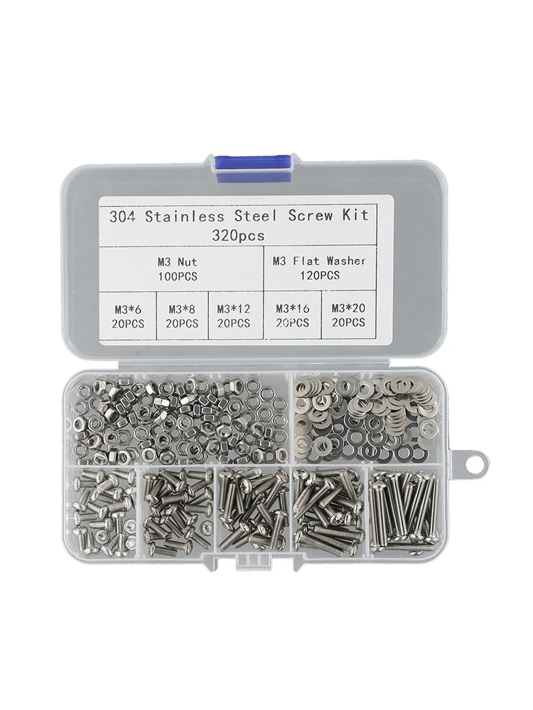 320pcs 3mm Stainless Steel Hexagon Screws and Bolt Nuts Assortment Kit for Home Automotive and Shop Applications
