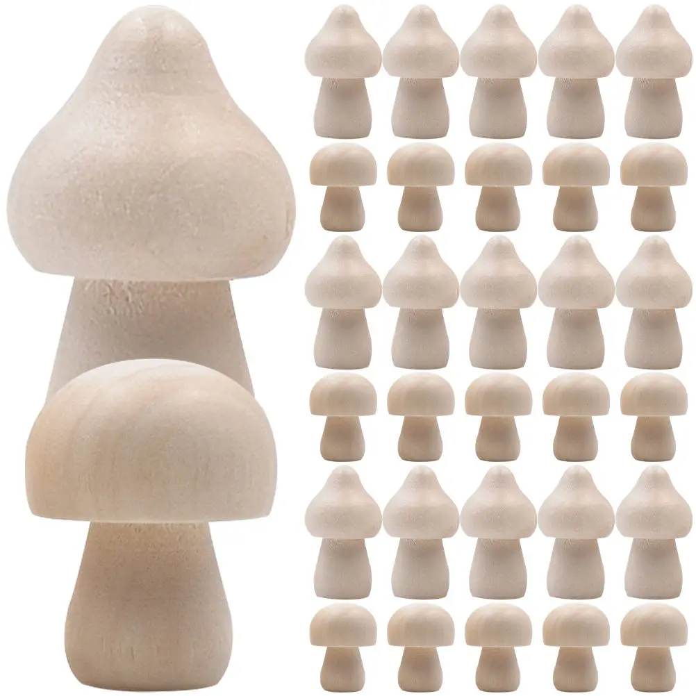 

40Pcs Unpainted Wooden Mushroom Crafts DIY Unfinished Blank Wood Decoration Kids Creative Painting Craft Home Ornament