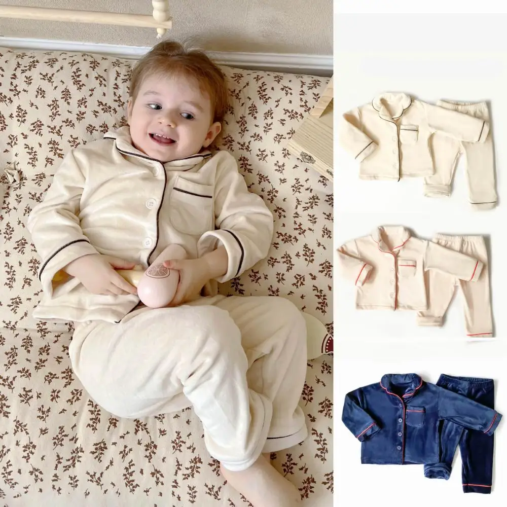 

2024 Children Pajama Set Velvet Autumn Winter Warm Two Piece Sets Girl Kids Home Clothing Girls Pajama Casual Coat Top Pants