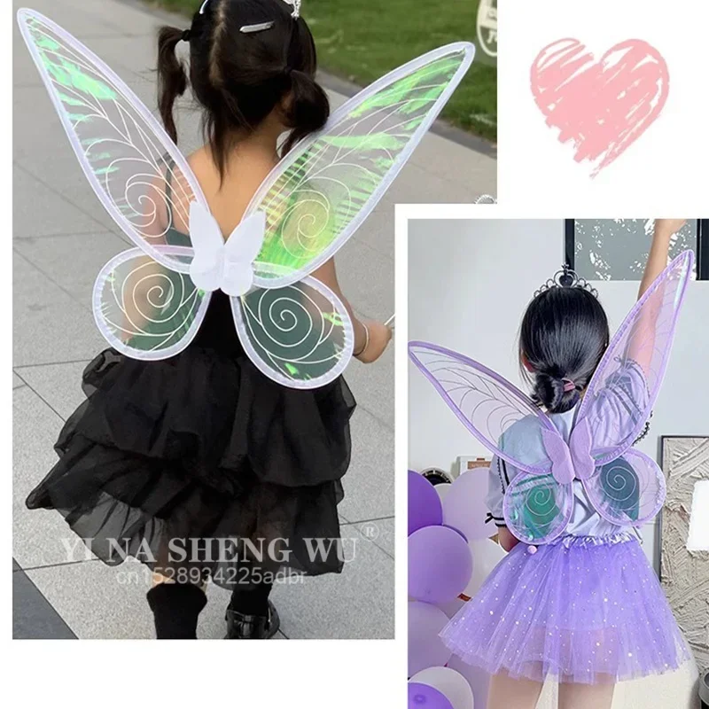 Puntelli cosplay fata verde per ragazze Bambini Ali di farfalla Fascia per capelli Collana Bracciale Orecchini Set di vestire cosplay per feste