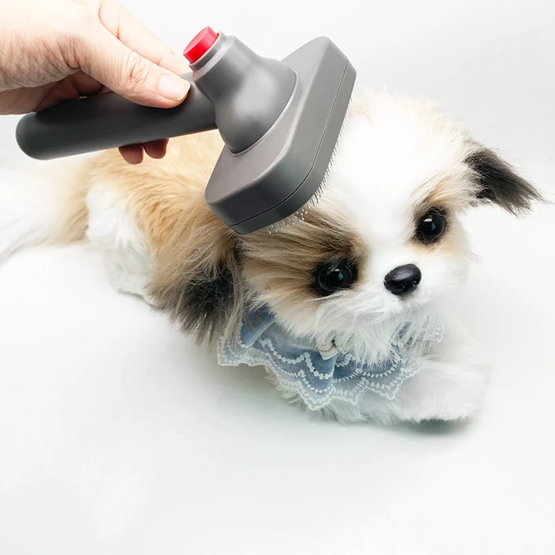 1 PCS Self Cleaning Slicker Brush-For Dogs/Cats/Pets-One Click Cleaning Function-Gentle & Effective Cat Grey Dog Brush