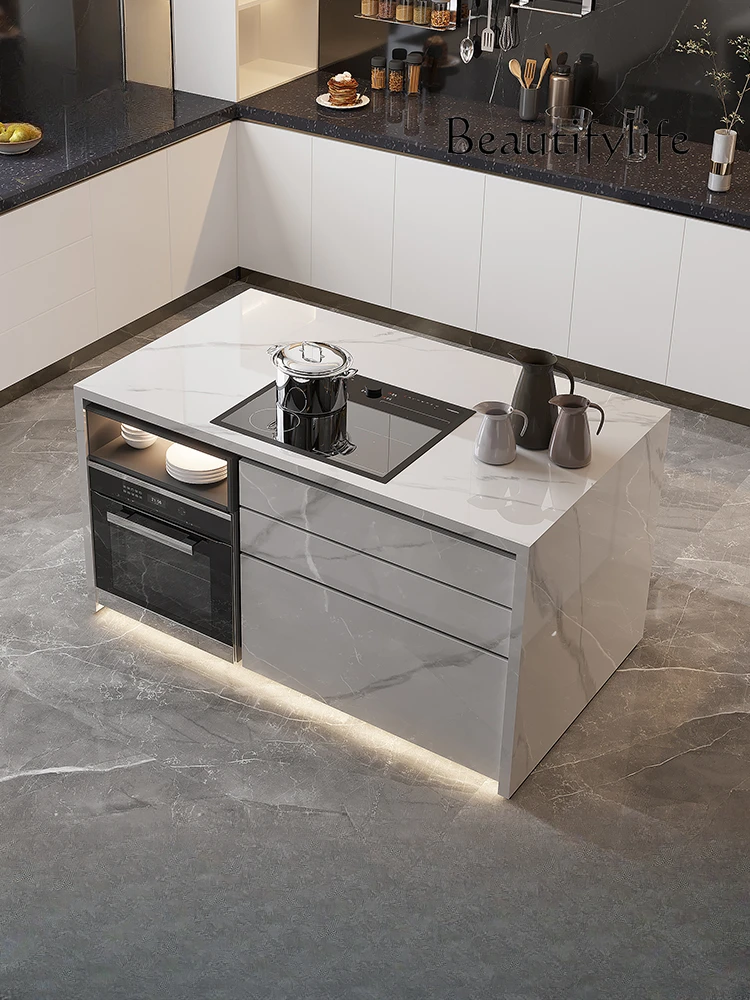 

Single island counter bar table integrated rock slab kitchen countertop western multi-functional guide cabinet restaurant