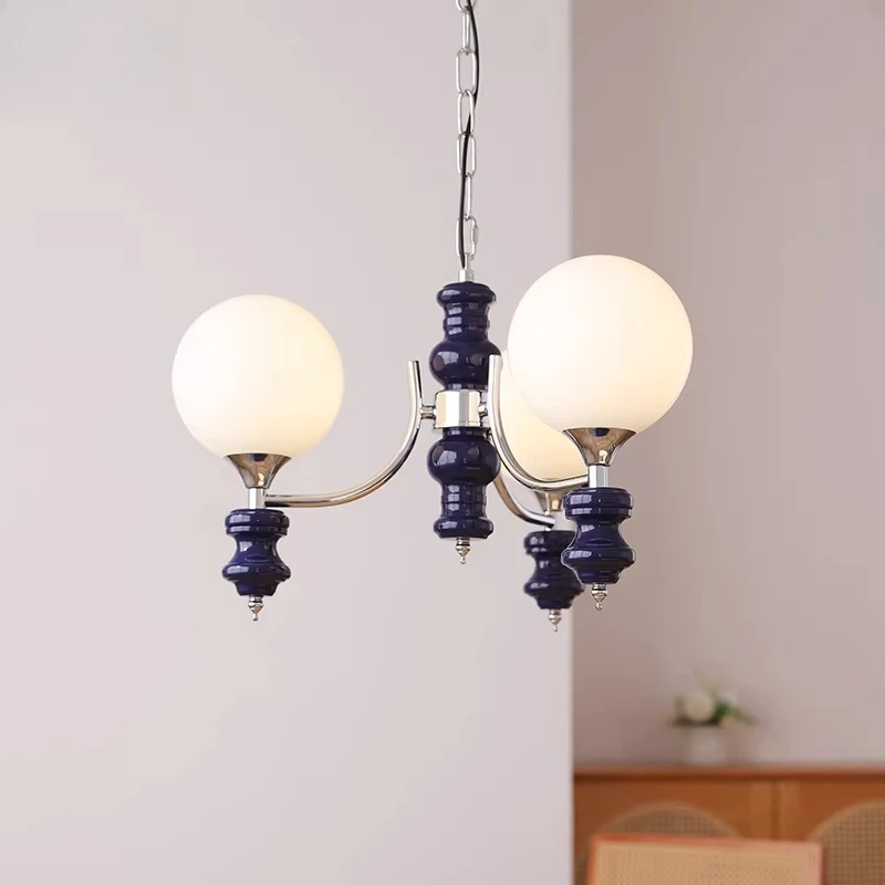 Light Luxury French Glass Chandelier Medieval Bauhaus Restaurant Parlour Nordic American Children's Room Bedroom Pendent Lamp