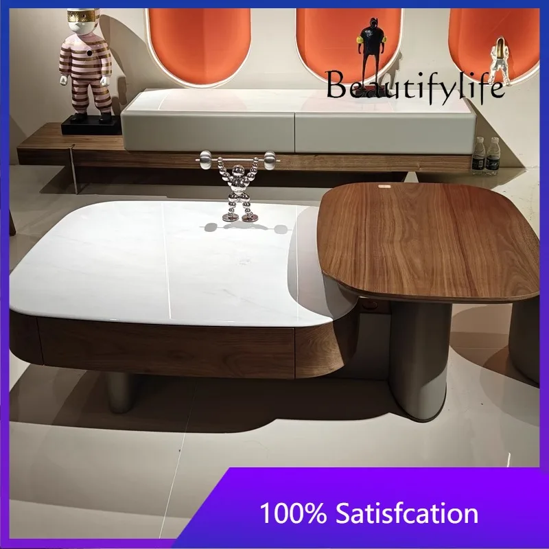 رفع طاولة القهوة الحجرية الجريزوفولفين جلد الجوز شقة صغيرة غرفة المعيشة تخزين المنزلية الحديثة بسيطة الرخام #1