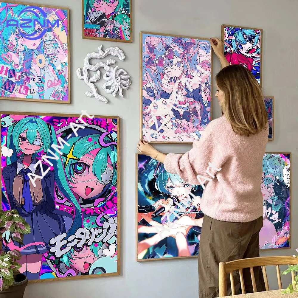Japanese Anime Characters Virtual Idol H-Hatsunes MikU Whitepaper Poster Waterproof Paper Sticker Coffee House Bar Wall Painting