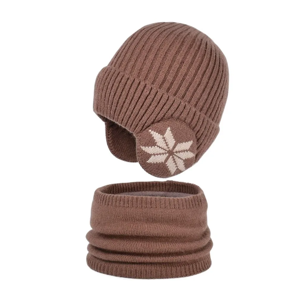 

2pcs Soft Solid Color Ear Protection Wool Caps Earflap Scarf Hat Set Coldproof Thickened Children Knitted Beanie Streetwear
