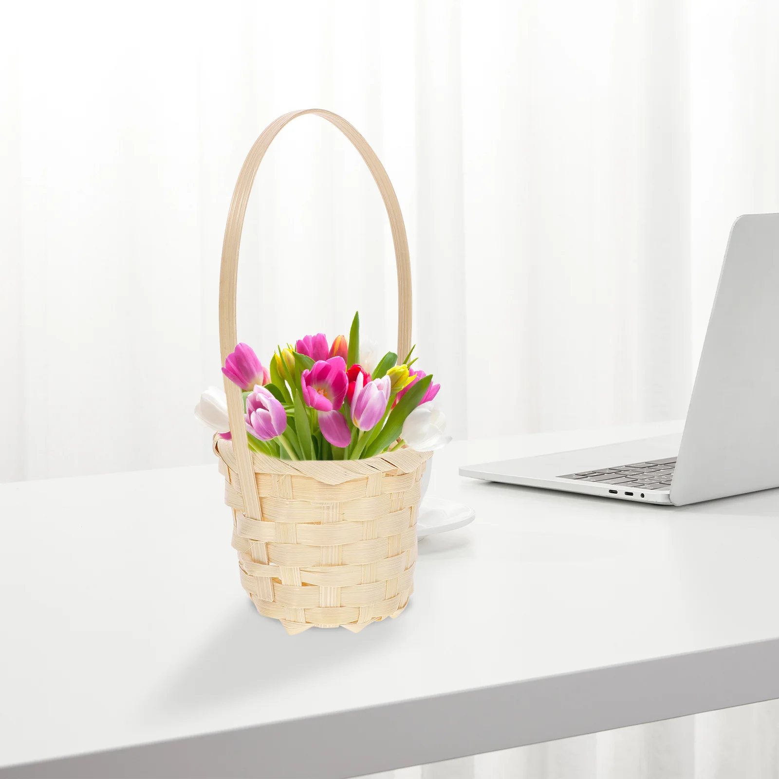 

5Pcs Bamboo Weaving Basket Storage Fruit Flower Holder Portable Lightweight Tote Picnic Basket Fruit Holder