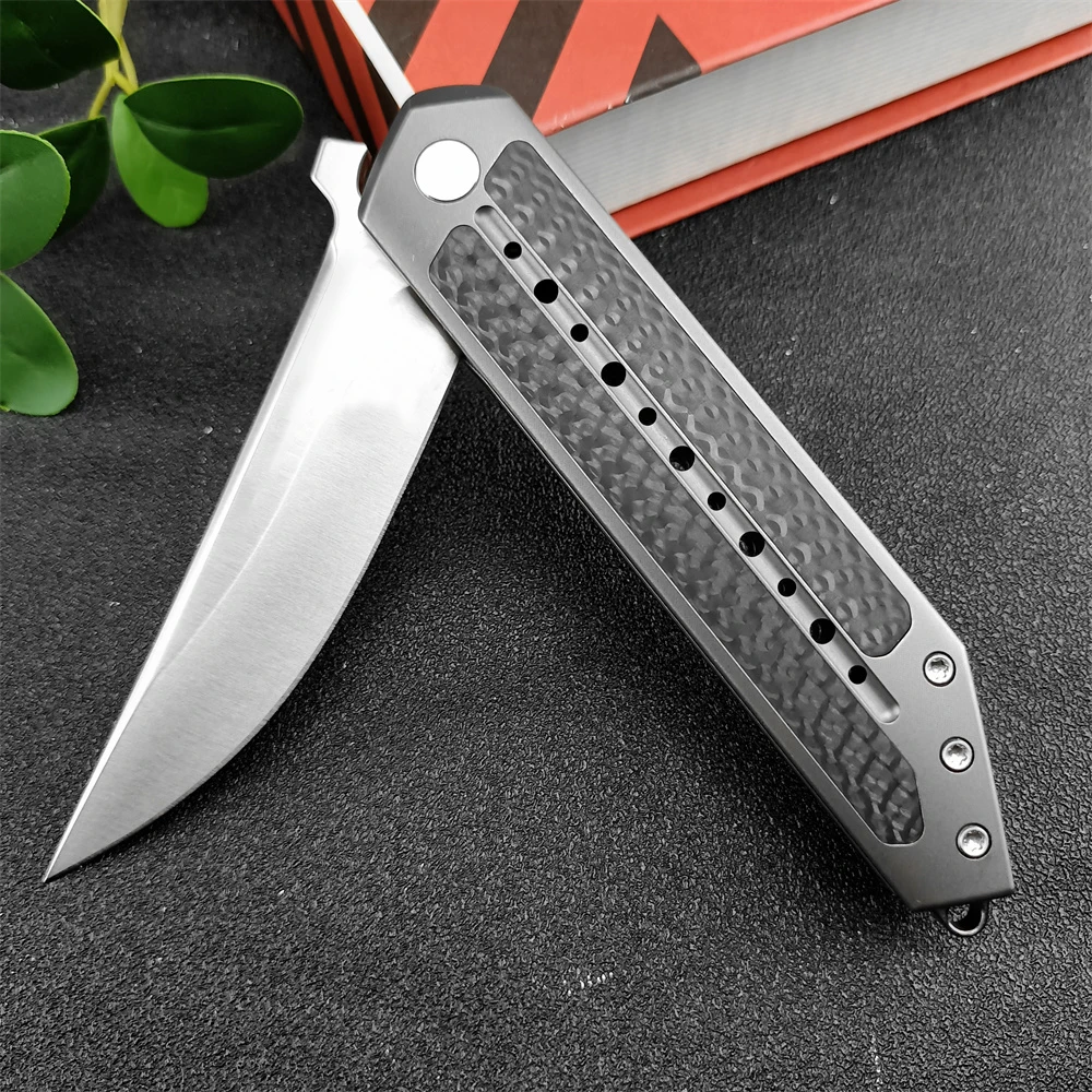 Outdoor Folding Knife D2 Drop Point Blade Titanium Inlay Carbon Fiber Handle Survival Portable Knife Edc Multitool Tools