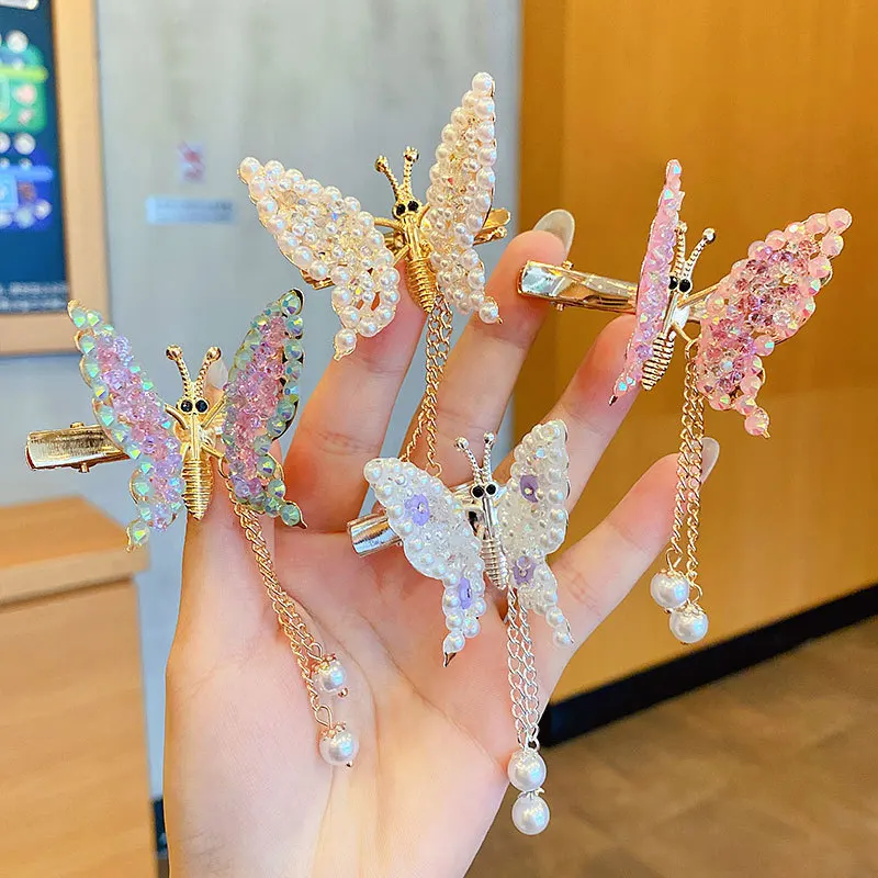 Super Fairy Three-Dimensional Rhinestone Hairpin Moving Crystal Butterfly Headdress Elegant Temperament Tassel Hair Accessories