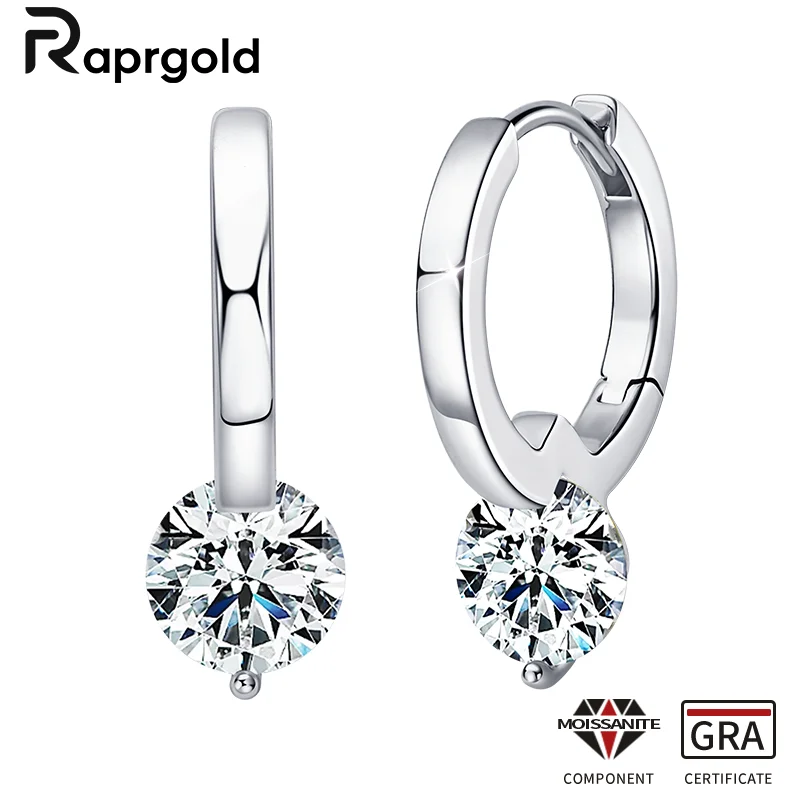 

RAPRGOLD GRA Certified Sparkling Round Moissanite Hoop Earring for Women S925 Sterling Silver Earrings Jewelry Gifts pendientes