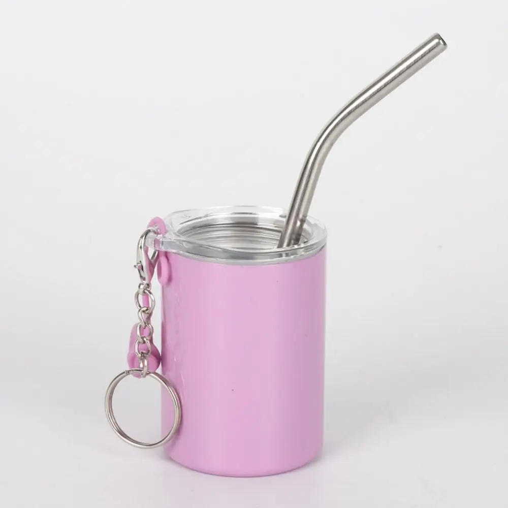 Stainless Steel Water Cup Keychain Shot Glass Mini Tumbler Straw Cup Keyring Leak-proof Decoration Drinking Cup Pendant