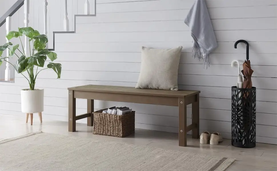 Weatherproof Brown Poly Lumber Two-Person Backless Outdoor Garden Bench That Never Rot and Fade, for Garden, Porch, Park