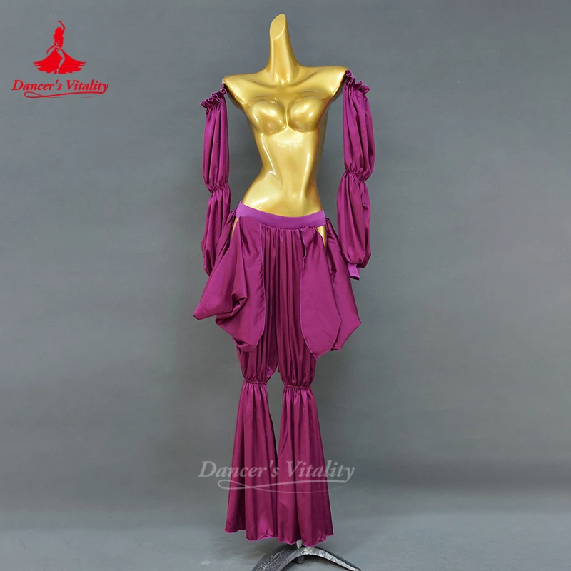 Belly Dance Costumes High Grade Satin Pants+Sleeves 2pcs Adults and Children Customized Oriental Belly Dancing Practice Trousers