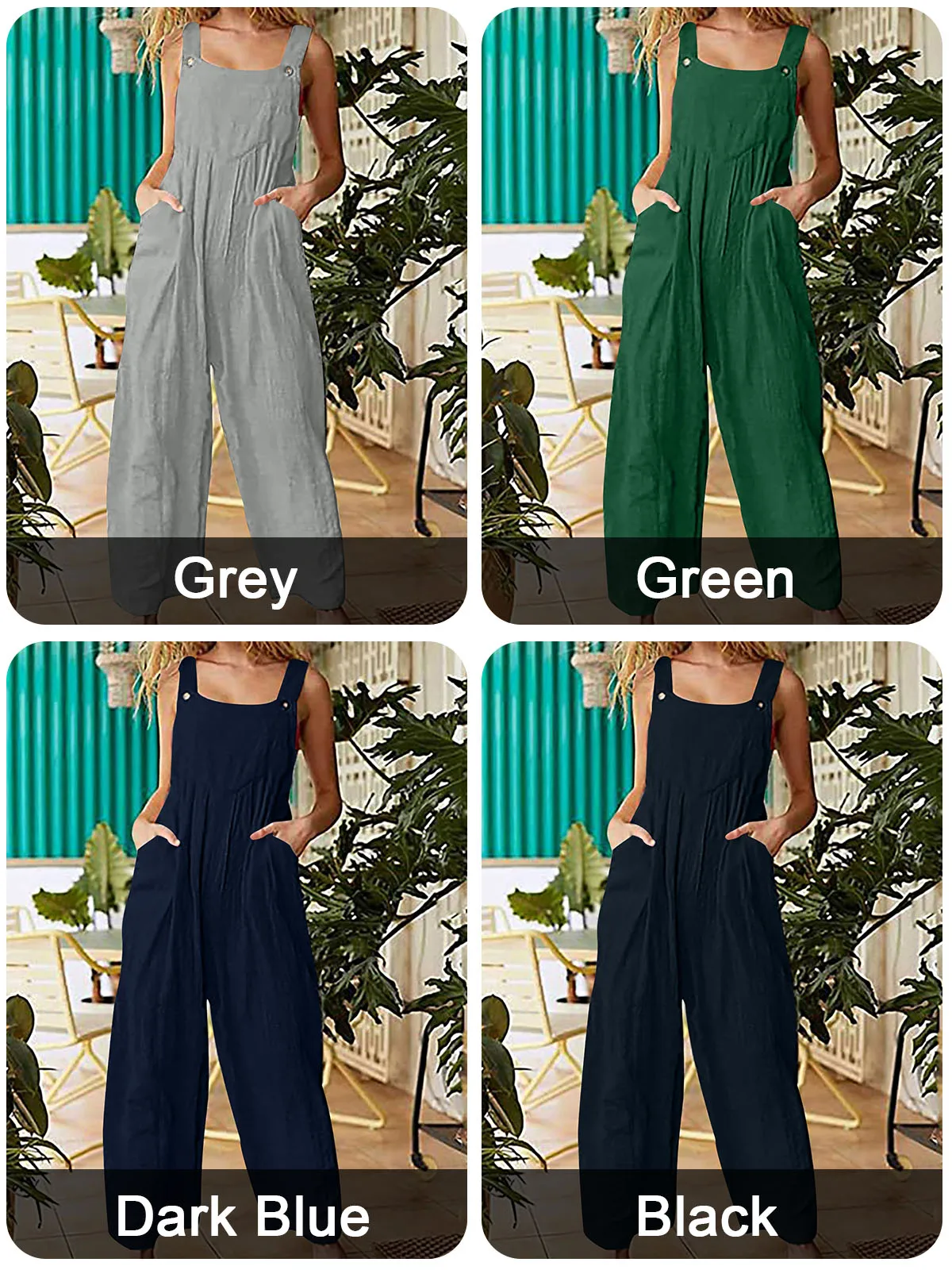 بذلة نسائية مع جيوب بدون أكمام وأرجل واسعة بالإضافة إلى حجم وزرة