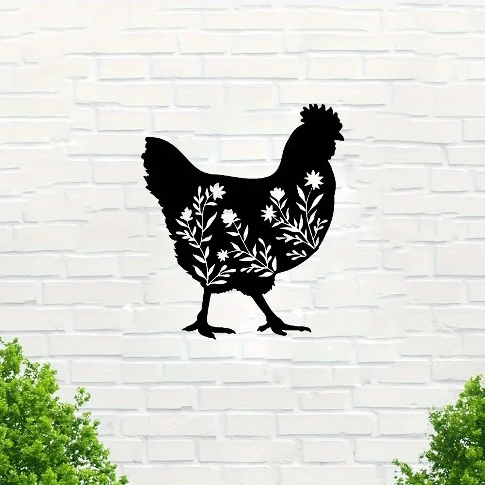 CIFBUY Floral Chicken Metal Wall Art Durable Rust Proof Indoor Outdoor Home Iron Sculpture Decor Gift Plaque