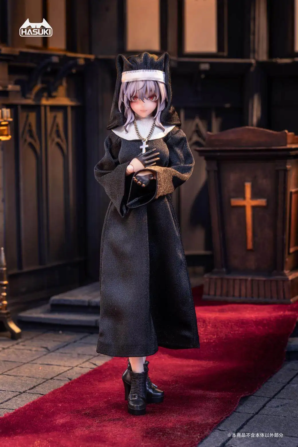 【Clothing Only】Hasuki CS017 CS018 1/12 Nun Long Dress Headscarf Necklace Stockings Clothes Set For 6inchs Mobile Suit Girl view 6