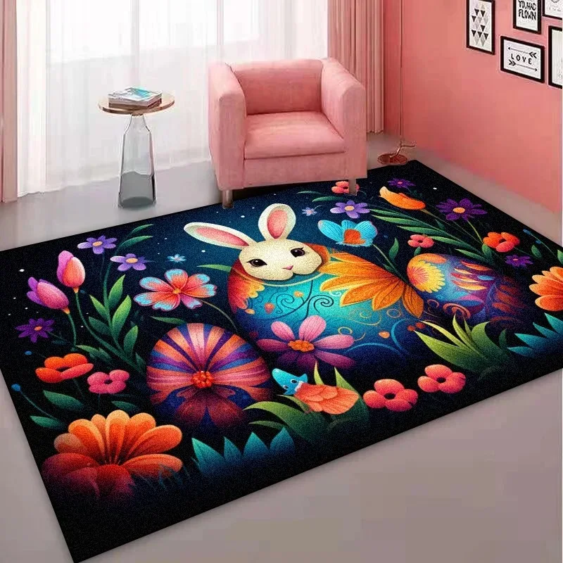 Easter Egg Printing Carpet Mat Rug Floral Vintage Ornate Colorful Pattern Home Decoration for Living Room Kids Room Floor Mat