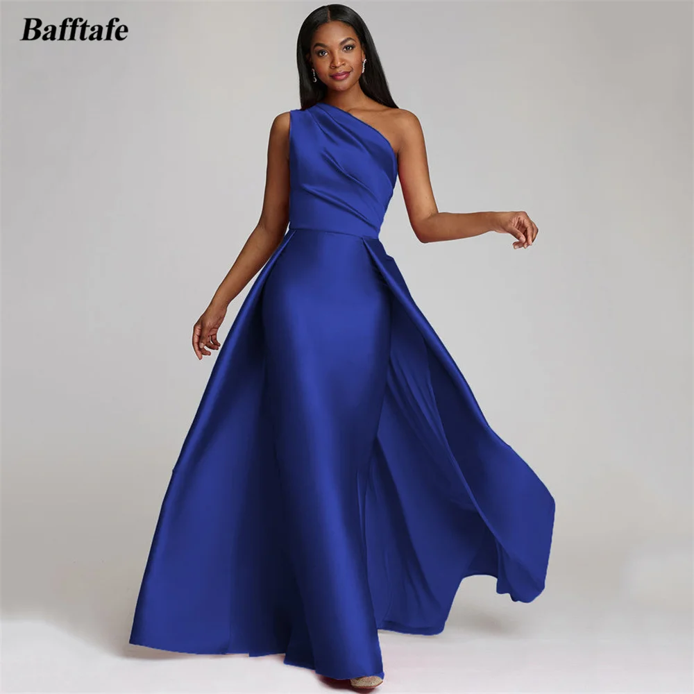 

Bafftafe Royal Blue Mermaid Prom Dresses One Shoulder Satin Formal Party Evening Dress Pleated Special Occasion Gowns 2024