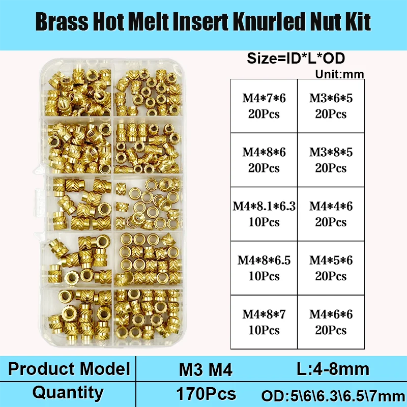M2 m2, 5 m3 m4 m5 m6 m8 Messing-Wärmeeinsatzmutter-Kit Heiß schmelze Rändel gewinde Wärme spritzguss Einbettung Kupfer mutter mit 3D-Druck – Detail 13